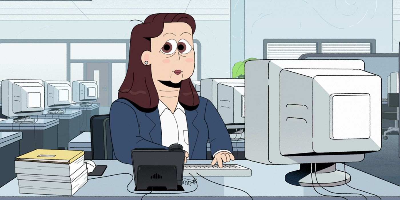 animated Carol sitting at a computer in Carol and the End of the World