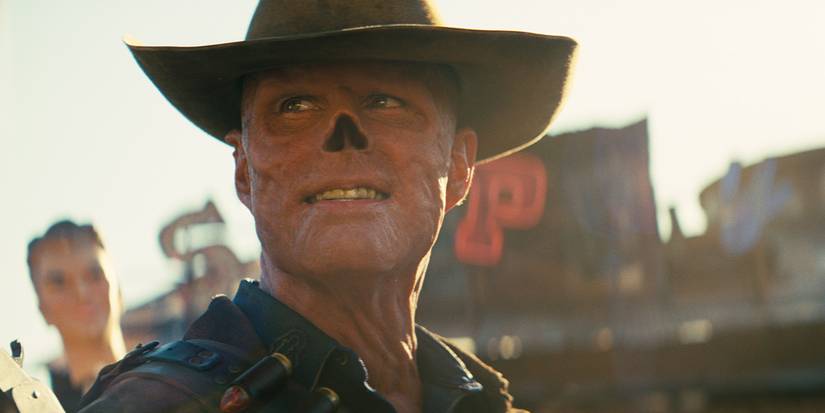 Walton Goggins as The Ghoul looking back at a person offscreen in Prime Video's Fallout