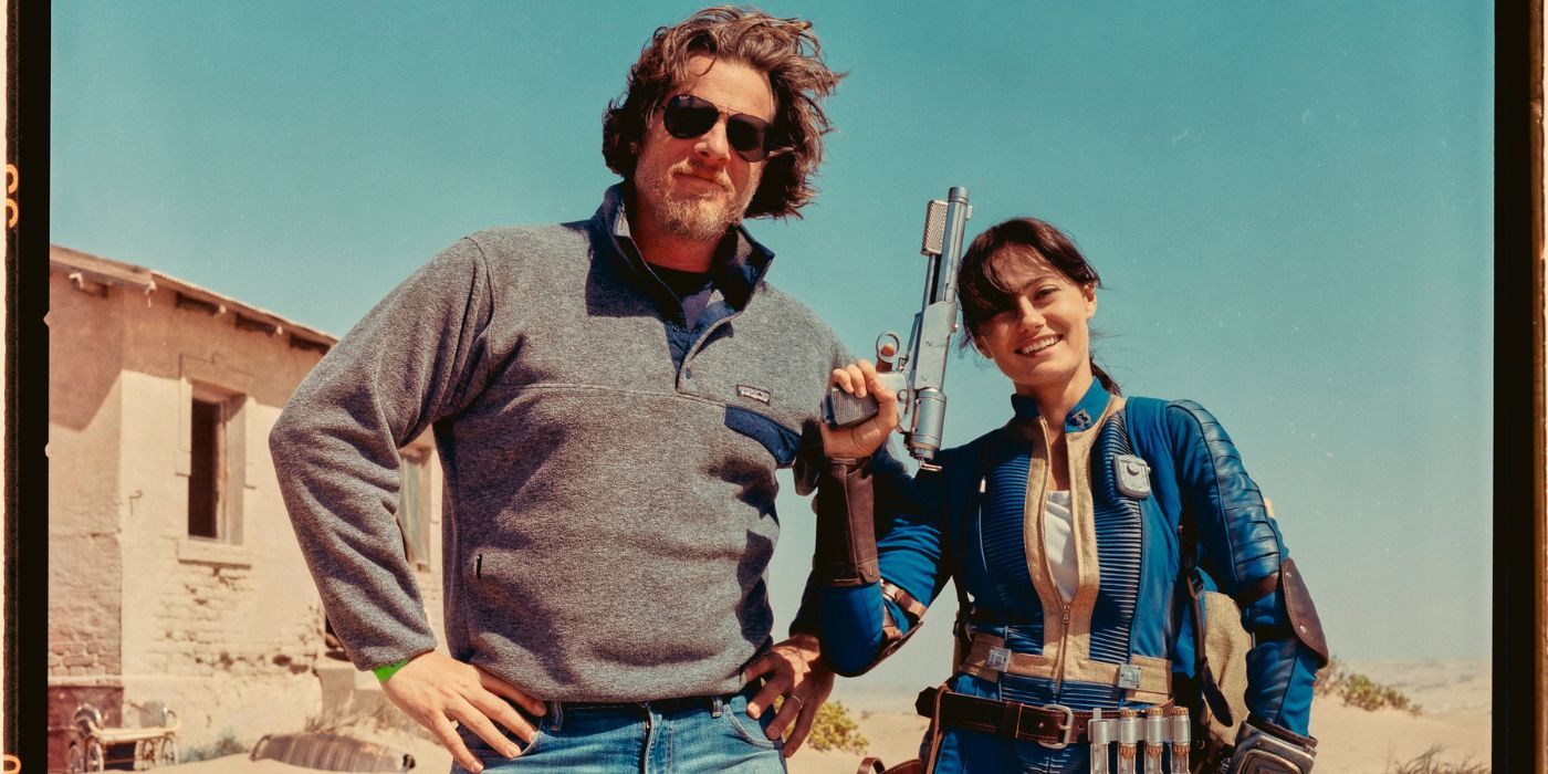 Jonathan Nolan and Ella Purnell on the set of Fallout