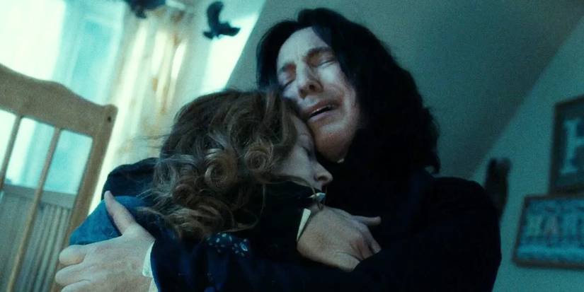 Severus Snape holding a dead Lily Potter and crying in 'Harry Potter and the Deathly Hallows Part 2'.