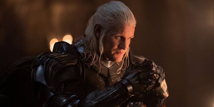Daemon Targaryen in armor kneeling in House of the Dragon Season 2