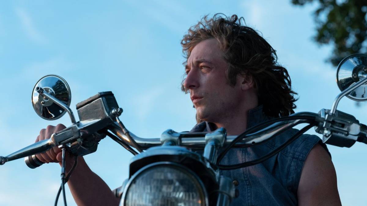 Jeremy Allen White as Kerry Von Erich on his motorcycle in The Iron Claw