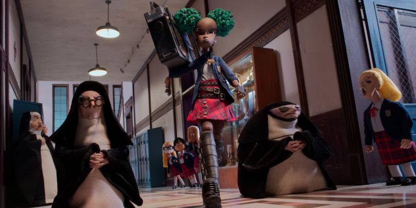 Kat walking down the hall of her new school