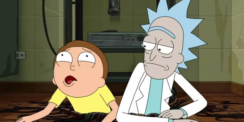Rick and Morty climbing out of the Fear Hole in the Season 7 finale "Fear No Mort"