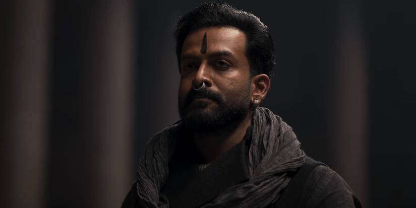 Prithviraj Sukumaran as Vardha looking serious and stoic in 'Salaar'
