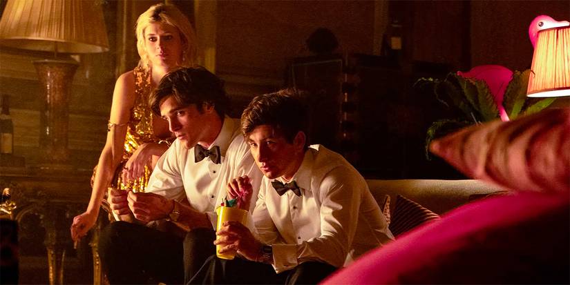 Alison Oliver as Venetia, Jacob Elordi as Felix, and Barry Keoghan as Oliver in Saltburn