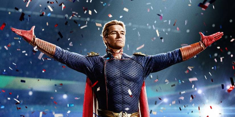 Antony Starr as Homelander, surrounded by confetti, on a teaser poster for The Boys Season 4