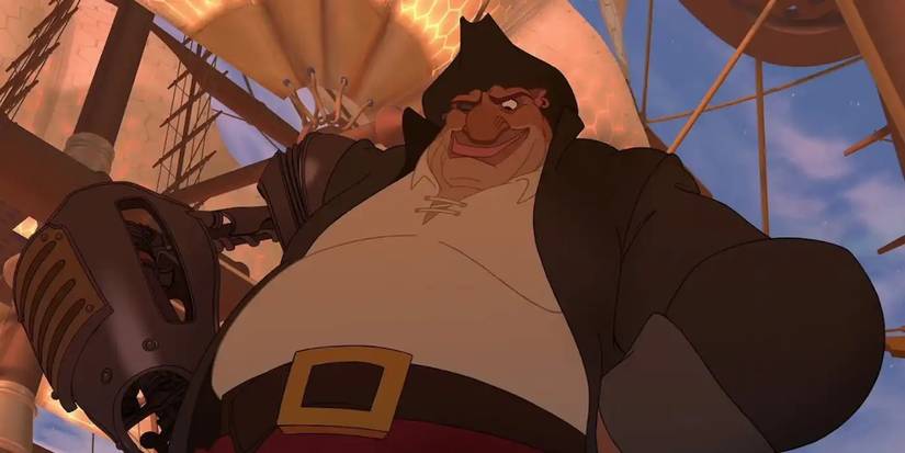 Long John Silver looks down at Jim