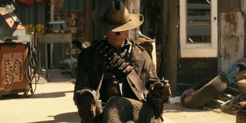 Walton Goggins as The Ghoul sitting on the ground in Prime Video's Fallout