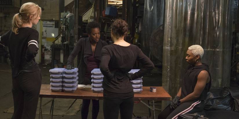 Alice, Veronica, Linda, and Belle plotting a heist in Widows