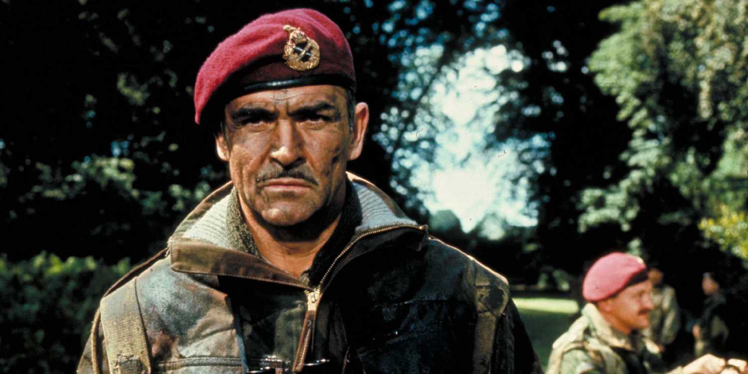 Sean Connery as Major-General Roy Urquhart looking straight ahead in A Bridge Too Far