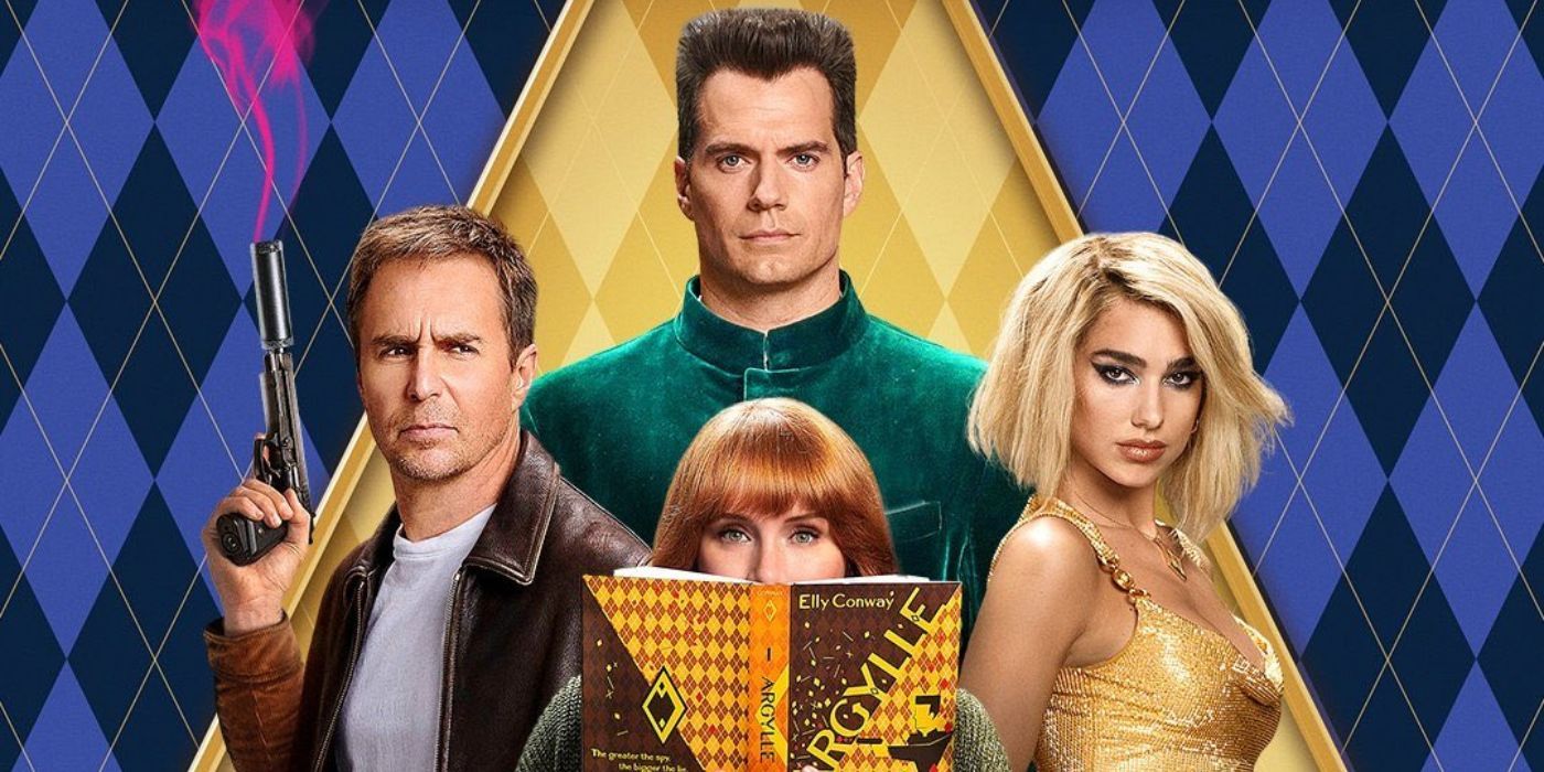 Sam Rockwell, Henry Cavill, Dua Lipa, and Bryce Dallas Howard on a poster for Argylle