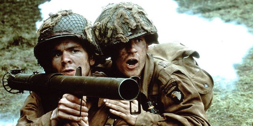 John McGrath Senior (Stephen Walters) and William J. Guarnere (Frank John Hughes) in Band of Brothers.