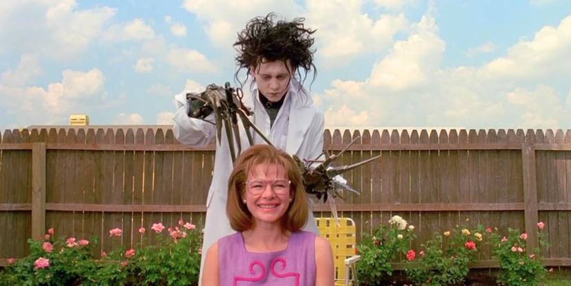 Peg gets a haircut from Edward in Edward Scissorhands.