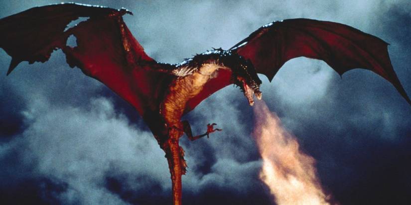 The dragon Vermithrax Pejorative breathing fire in 'Dragonslayer'