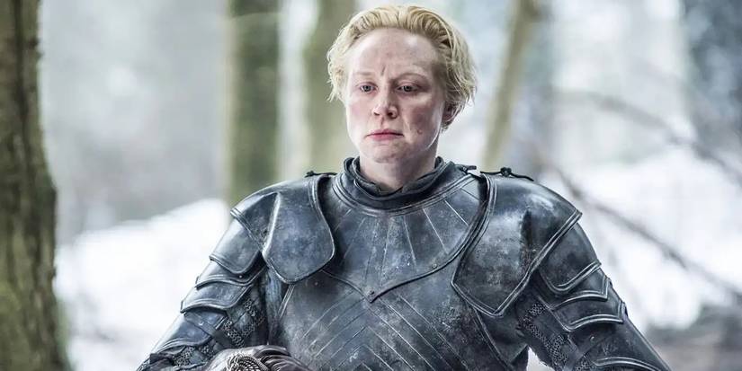 Brienne of Tarth from Game of Thrones standing in the snow.