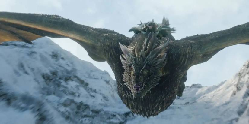 Jon Snow riding on Rhaegal.
