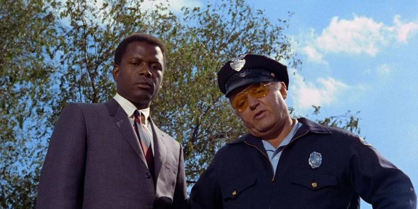 Virgil Tibbs and Chief Bill Gillespie looking down in 'In the Heat of the Night'