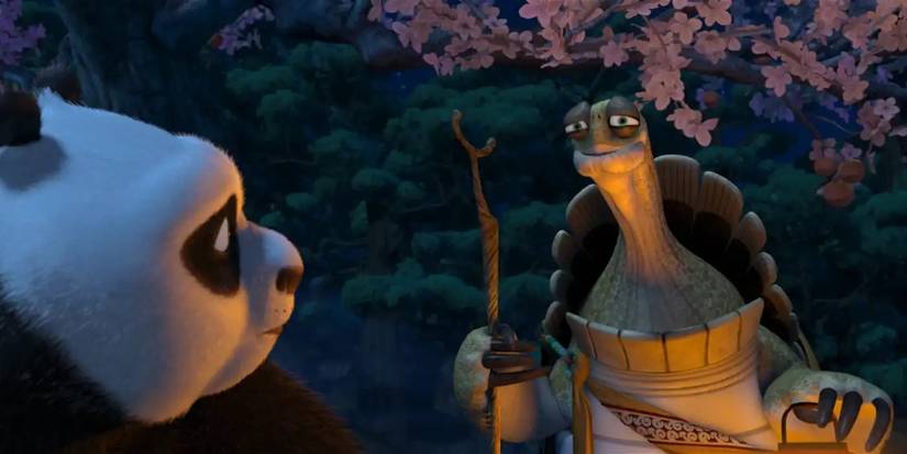 Po and Master Oogway under the Sacred Peach Tree of Heavenly Wisdom in the film Kung Fu Panda.