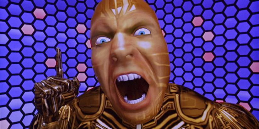 Jobe's virtual form, pointing and looking angry in The Lawnmower Man