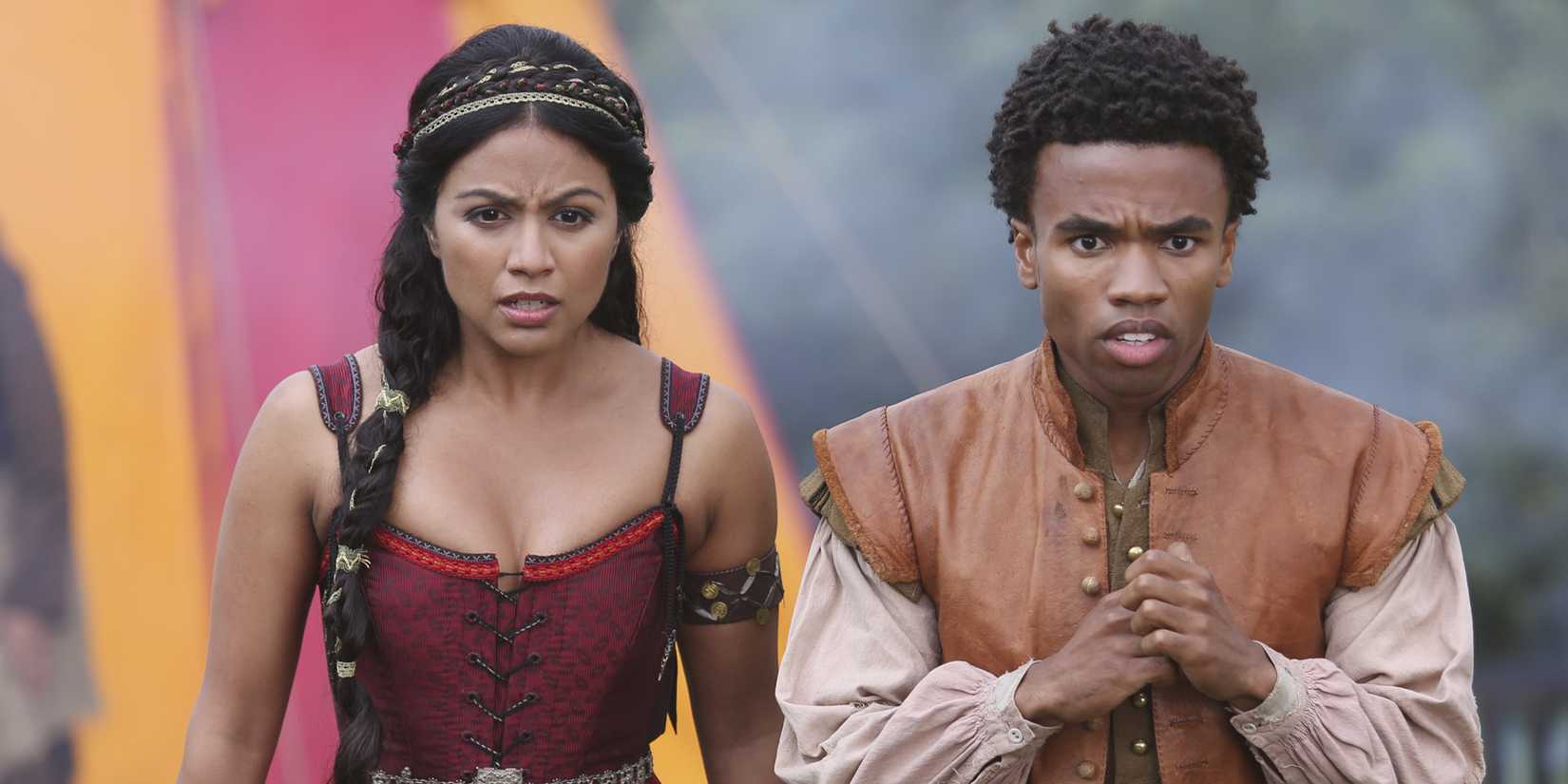 Princess Isabella (Karen David) and Sid (Luke Youngblood) looking panicked in Galavant