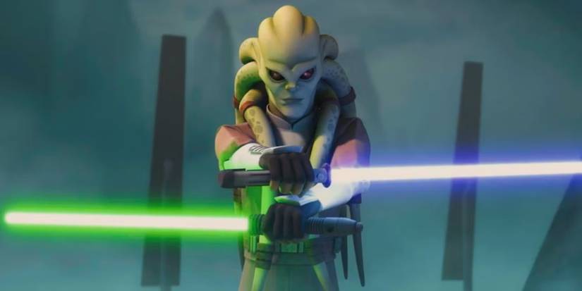 A still of Kit Fitso and his lightsaber from Star Wars: The Clone Wars. 