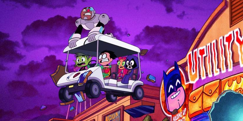The Teen Titans escape on a golf cart in 'Teen Titans Go! To the Movies'