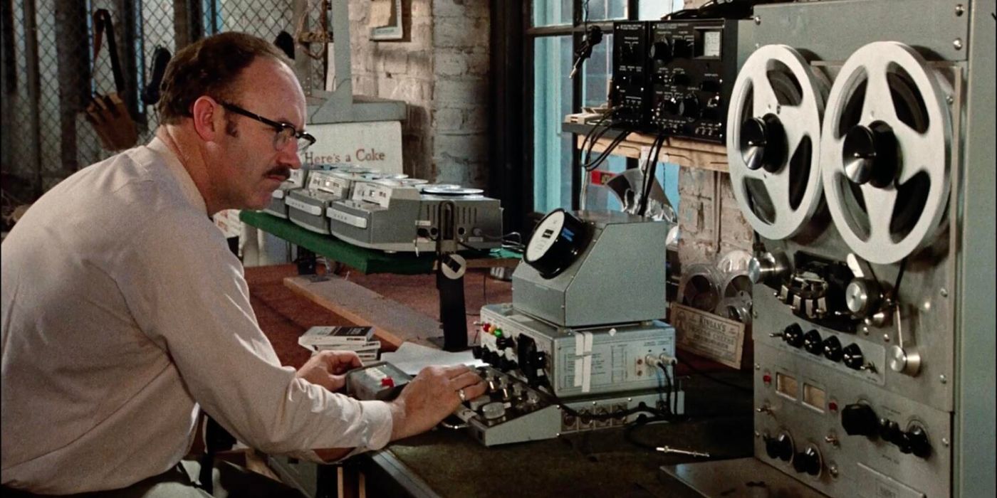 Gene Hackman with his equipment in The Conversation.