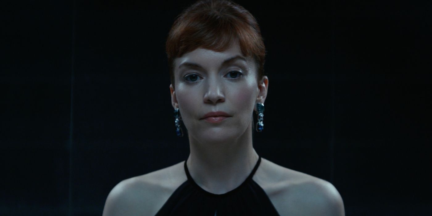 Britt Lower as Helena Eagan looking serious in the Season 1 Finale of Apple TV+'s Severance.