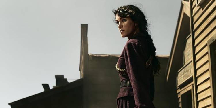 close up of Charlotte Temple (Samantha Soule) holding a six-shooter from Godless