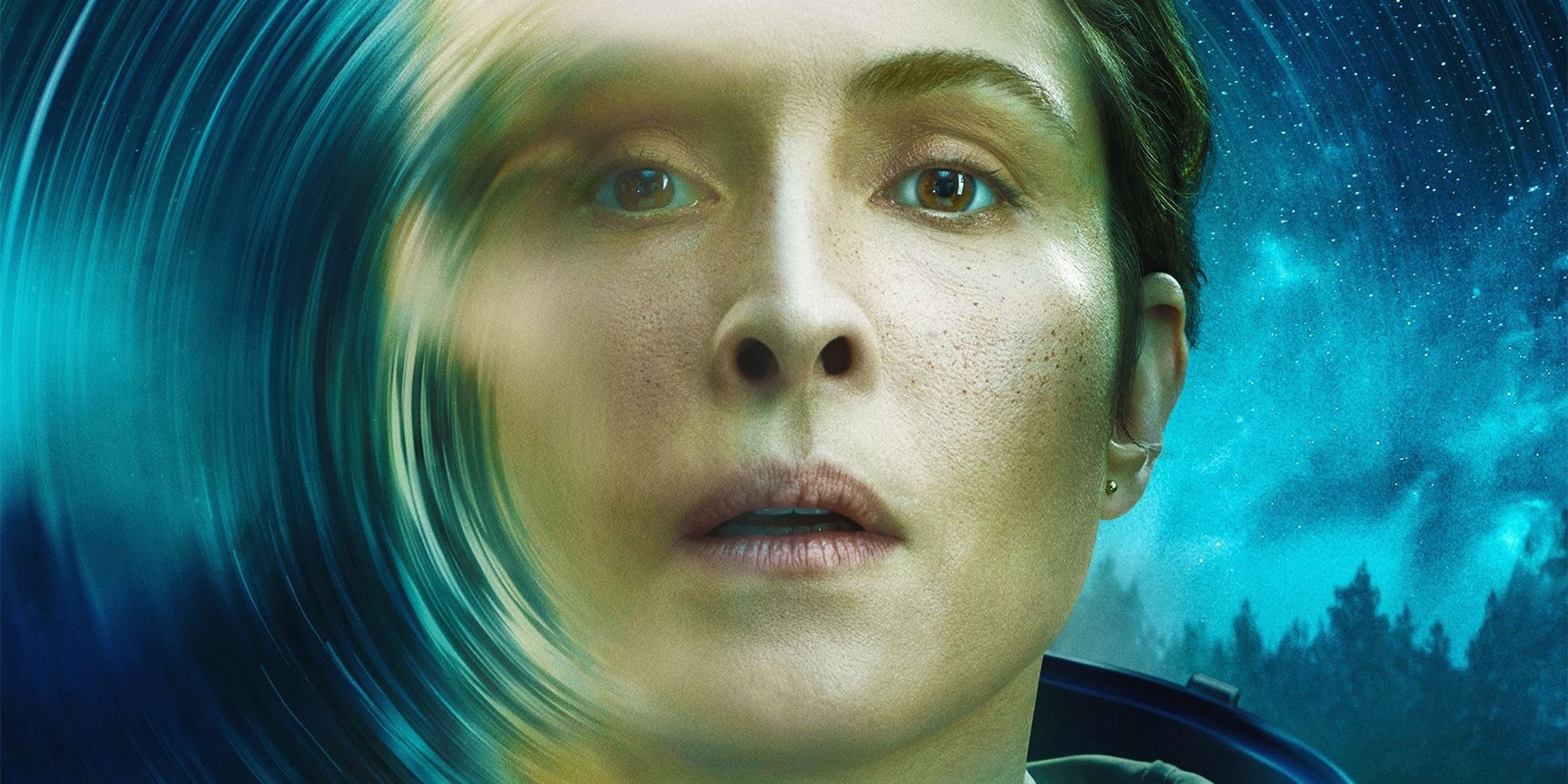 Promotional image of Noomi Rapace's face close up from the poster for Constellation