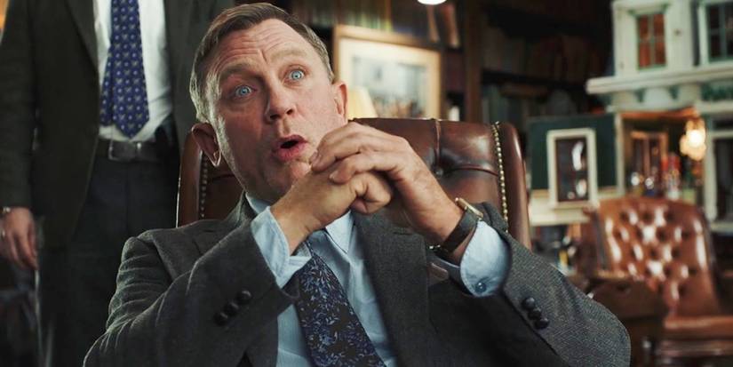 Daniel Craig as Benoit Blanc looking surprised in Knives Out