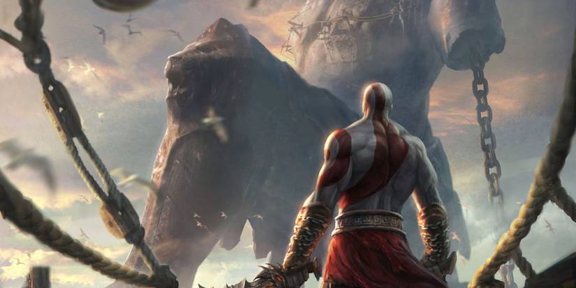 God of War PlayStation 2 Kratos looks up at a statue