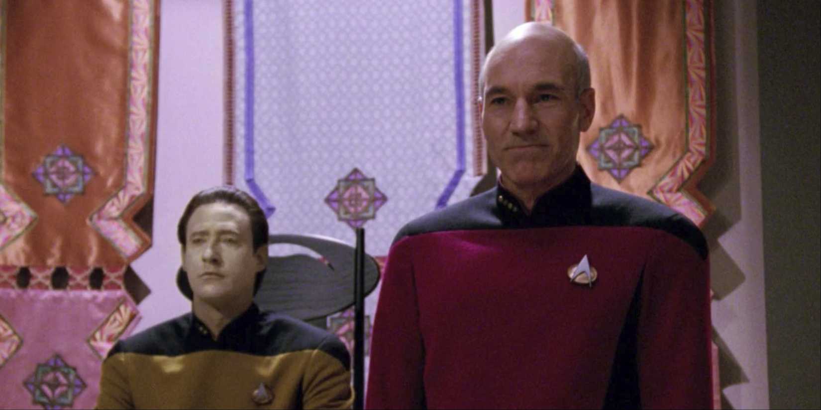 Brent Spiner as Data and Patrick Stewart as Jean-Luc Picard in Star Trek: The Next Generation
