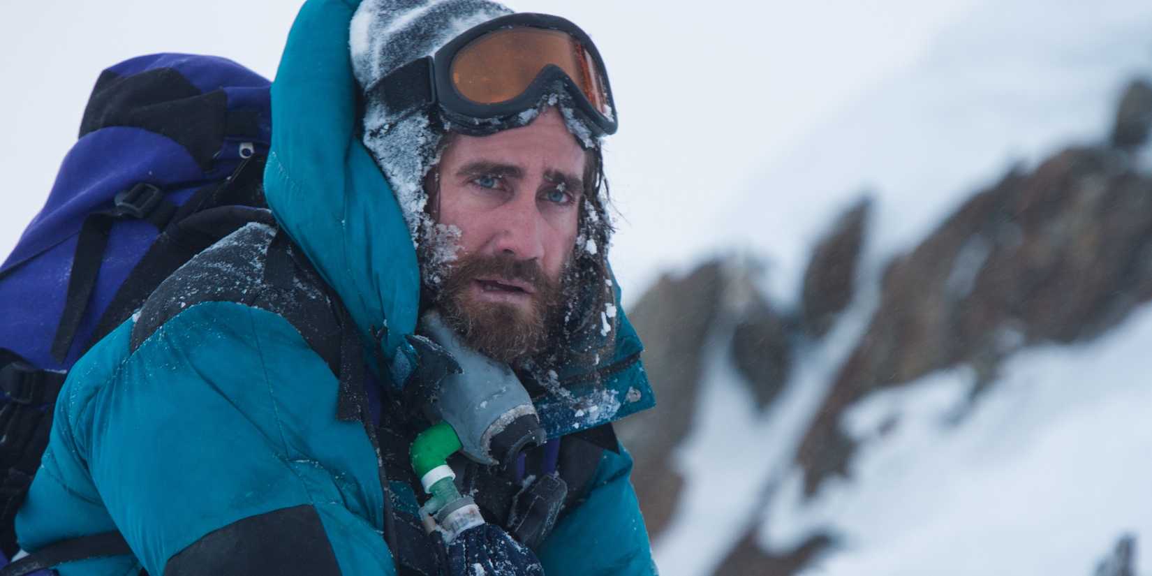 Jake Gyllenhaal with frost on him as he climbs Everest