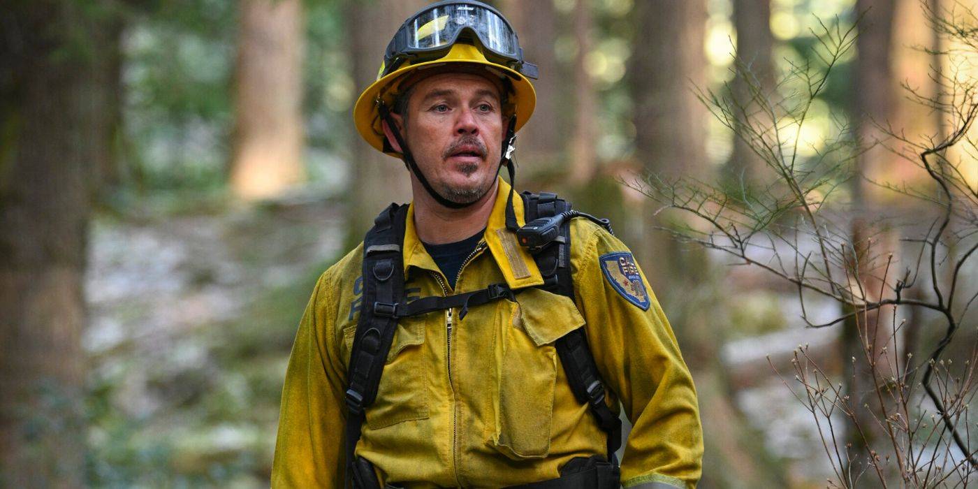 Kevin Alejandro as Manny Perez out in the woods in fire gear in Fire Country Season 2, Episode 3.