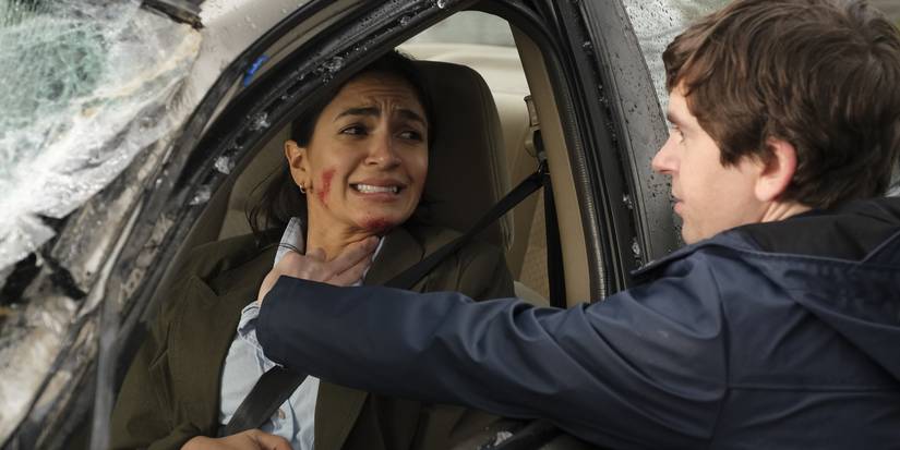 Dr. Murphy helps an injured person in a car in The Good Doctor
