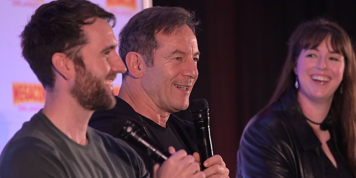 Jason Isaacs speaking on stage at MegaCon