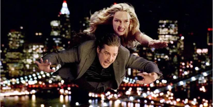 Uma Thurman and Luke Wilson flying over the NYC skyline in My Super Ex-girlfriend