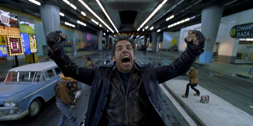 Furious holding his fists out and screaming in a tunnel in Mystery Men.