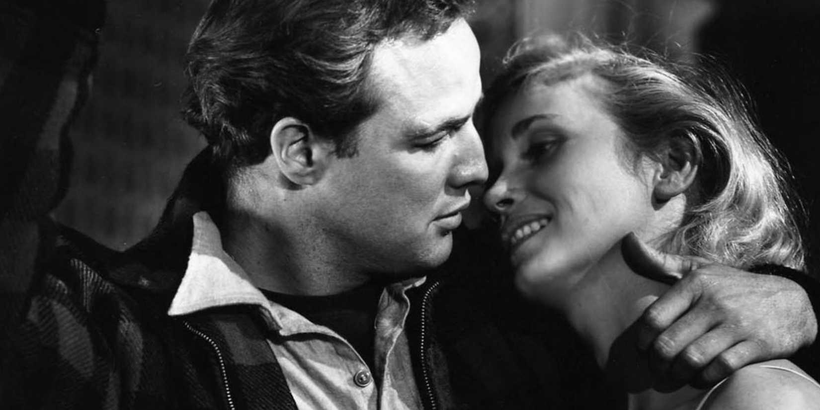 Terry Malloy and Edie Doyle about to kiss in On the Waterfront