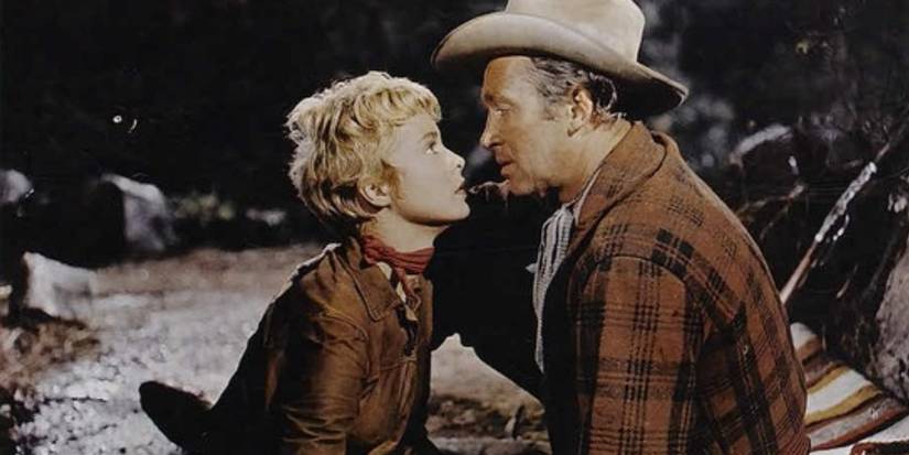 Lina Patch (Janet Leigh) and Howard Kemp (James Stewart) grow closer in 'The Naked Spur'