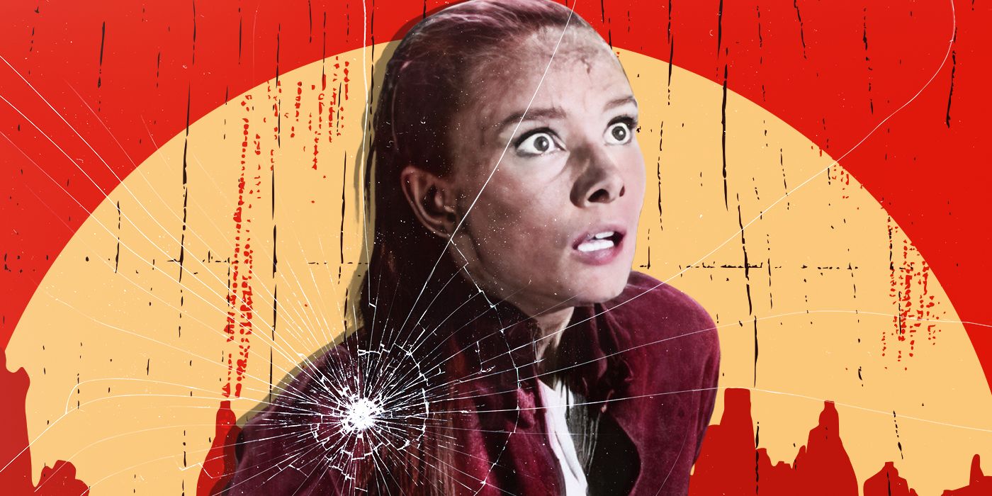 A custom image of Audrey Hepburn in The Unforgiven set against a red and yellow Western-style background