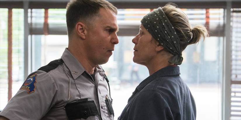 Mildred Hayes and Jason Dixon speaking heatedly in Three Billboards Outside Ebbing, Missouri