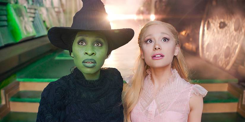 Cynthia Erivo as Elphaba and Ariana Grande as Glinda look together in Wicked: Part One