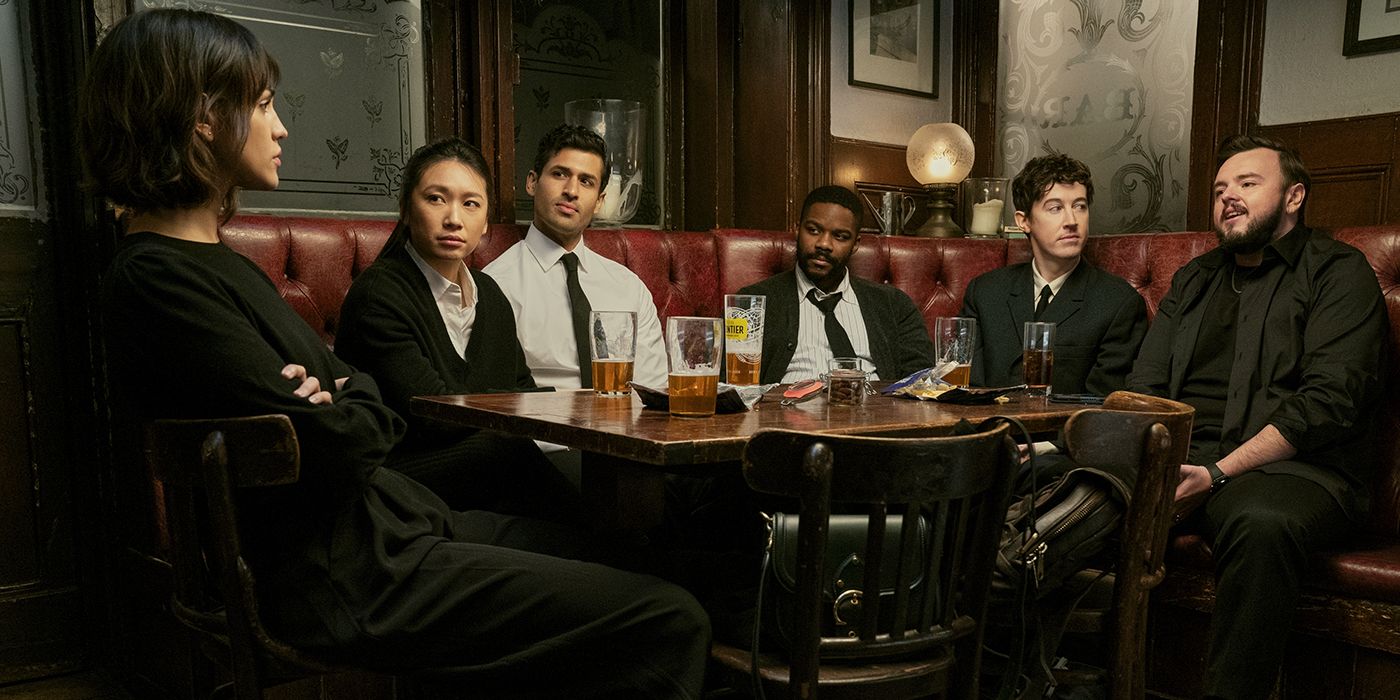 Eiza González as Auggie Salazar, Jess Hong as Jin Cheng, Saamer Usmani as Raj Varma, Jovan Adepo as Saul Durand, Alex Sharp as Will Downing, John Bradley as Jack Rooney in episode 101 of 3 Body Problem