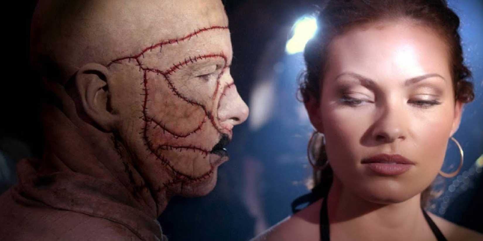 A strange creature looking at Ellie Cornell in House of the Dead