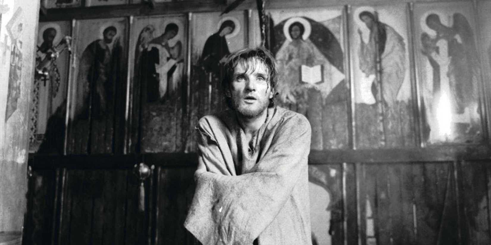 Andrei Rublev in a medieval church, in Andrei Tarkovsky's 'Andrei Rublev' (1966)