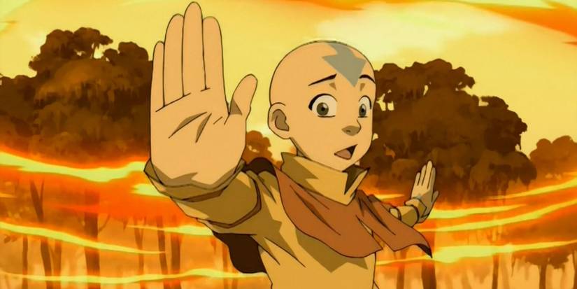 Aang looks worried as he loses control of Firebending in Avatar The Last Airbender.