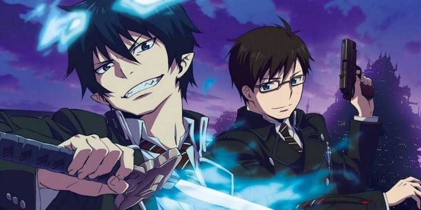 Two characters wielding weapons in Blue Exorcist Shimane Illuminati Saga